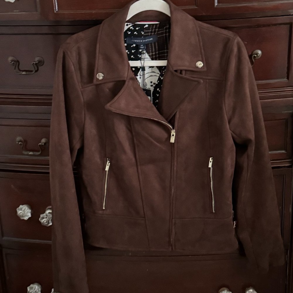 Tommy Hilfiger Brown Faux Suede Moto Jacket NWT - Size S